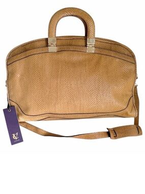 Vince Camuto Signature Anna Satchel Handbag Mica Camel Embossed Leather NEW
